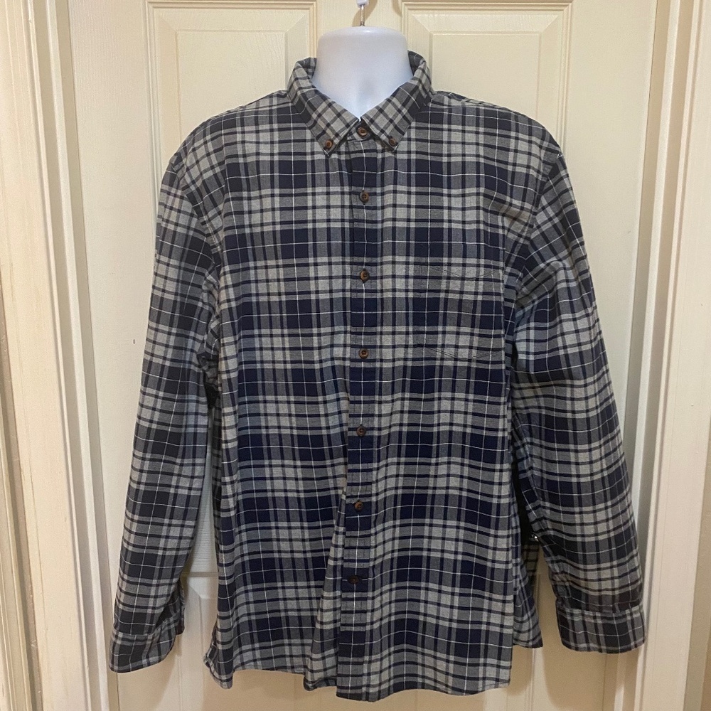Goodthreads Long Sleeve Button Down Shirt Plaid Blue Grey Size XXL